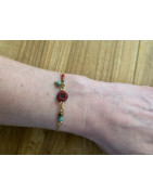 Bracelet fleur de bohème rouge et turquoise