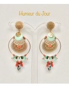 Boucles d'oreilles Pocahontas rouge et turquoise