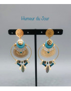 Boucles d'oreilles Pocahontas bleu canard