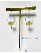 Clou Créoles "Ginkgo perlées" turquoise