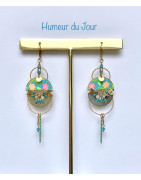 Dormeuses "cerceaux fleuris" verts