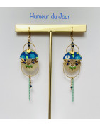 Dormeuses "cerceaux fleuris" bleues