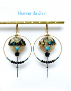 Dormeuses Créoles "Bonne Humeur"Josephine noires et bleues