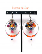 Dormeuses Créoles "Bonne Humeur" Josephine argentée orange et bleu