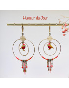 Boucles d'oreilles "oiseau suspendu" rouges