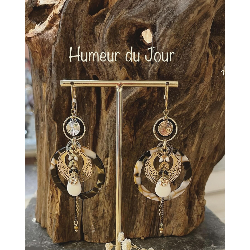 Boucles D'oreilles Dormeuses Rondes Argentées émaillées Noir/blanc - Neuf Sans Emballage