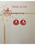 Créoles Gingko luna rose et rouge