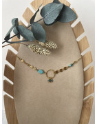 Collier cercles 3 perles turquoise