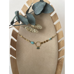 Collier cercles 3 perles turquoise