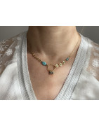 Collier cercles 3 perles turquoise