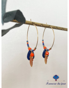 Créoles "Plumes" bleu et orange