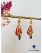 Clous "Ogive Art déco fleurs" rouges et bleues