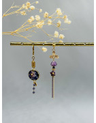 Boucles "Asymétrique fleurs Poudrées" Violette