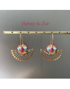 Créoles "Eventail strass" fuscia et bleu