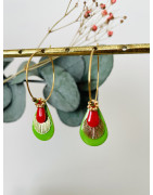Créoles "Goutte bohème rouge et verte"