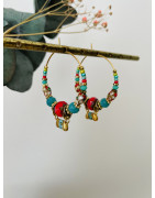 Créoles "bohemienne" rouge et bleu