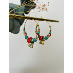 Créoles "bohemienne" rouge et bleu