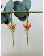 Créoles "Fleurs Indiennes" Orange et vert d'eau