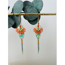 Créoles "Fleurs Indiennes" Orange et vert d'eau