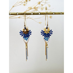 Créoles "Fleurs Indiennes" bleues et blanches