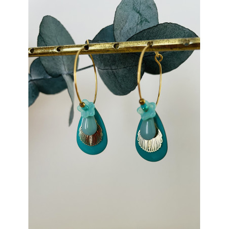 Créole "Goutte bohème" turquoise et bleu givré