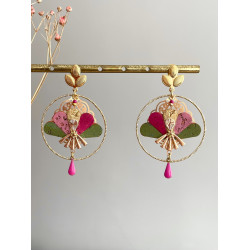 Clou "Eventail en Petales" Rose et vert