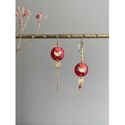 Crochets "Confettis" asymétriques rouge et corail