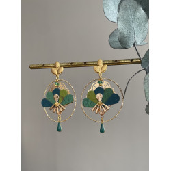 Clou "Nuage art déco" kaki et bleu canard.