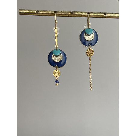 Crochets "Confettis" asymétriques bleu marine et bleu ceruléun
