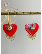 Créoles Coeur à paillettes rouge