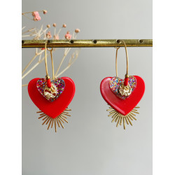 Créoles Coeur à paillettes rouge