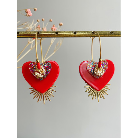 Créoles Coeur à paillettes rouge