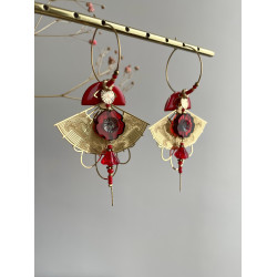 Créoles "Eventail japonais bohème " rouge