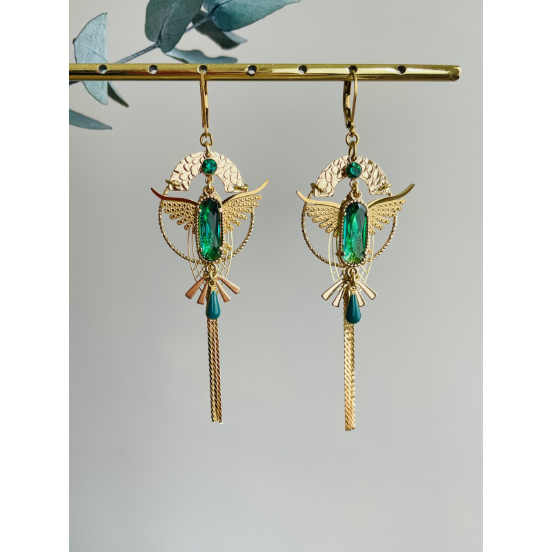 Dormeuses "Aigle art deco" vertes Dormeuses "Aigle art deco" vertes