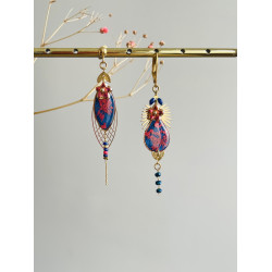 Boucles d'oreilles "Fleuries bleues roi et roses"