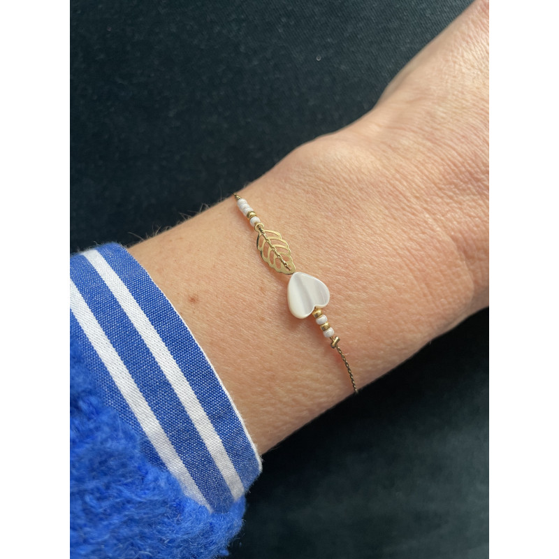 Bracelet nacre "Coeur feuille"