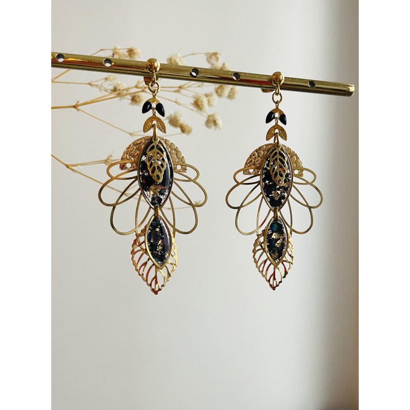 Clou "Lotus fleur pailleté" noir