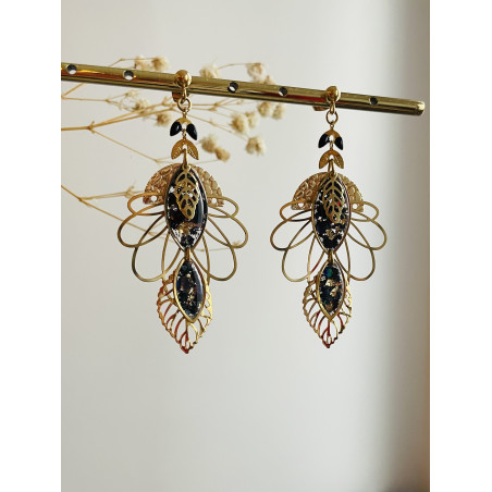 Clou "Lotus fleur pailleté" noir