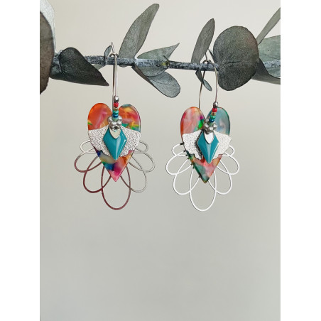 Créoles "Coeur Lotus " Muticolore