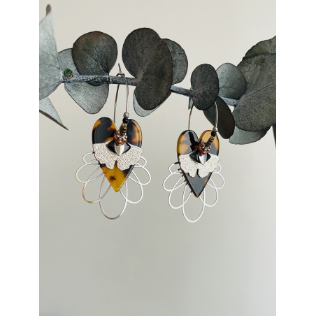 Créoles "Coeur Lotus " Ecaille