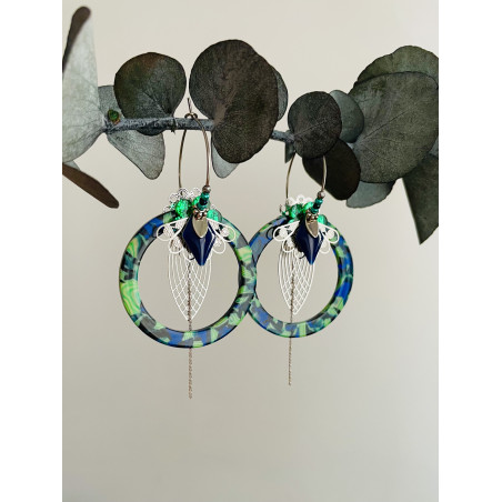 Créoles "Perroquet Perché" vert et bleu