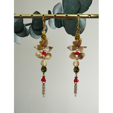 Dormeuses "Cascade Fleurie" rouges et vertes