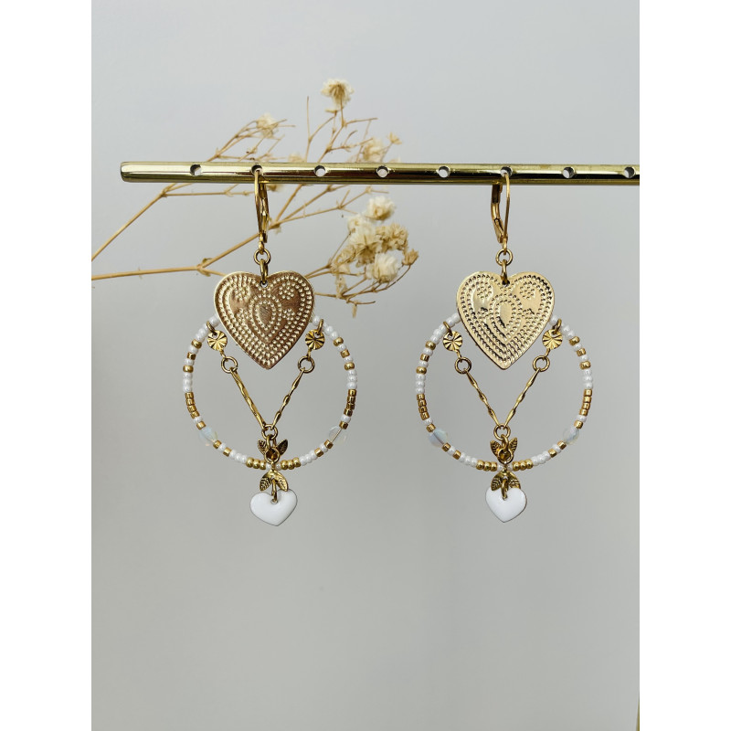 Dormeuses "Coeurs pointus" Blanches