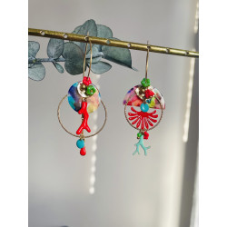 Créoles "Corail asymétriques" multicolores