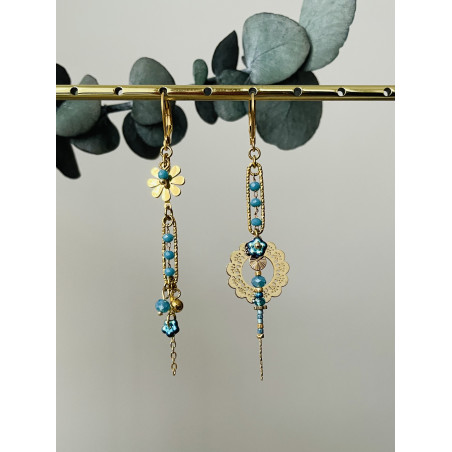 Dormeuses "Romantique Flowers asymétriques" bleu