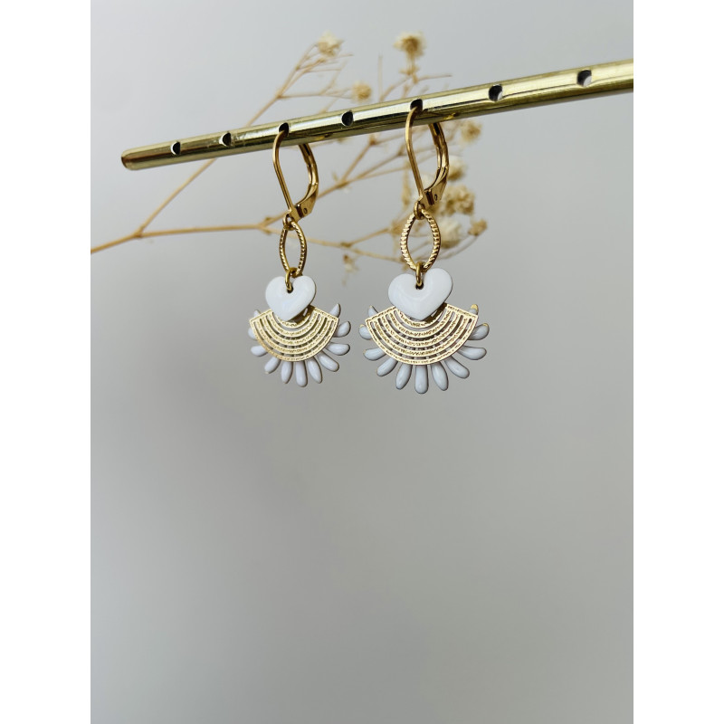 Dormeuses "Coeur en eventail" blanc