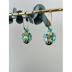 Créoles "Bouton Paillette" bleu turquoise