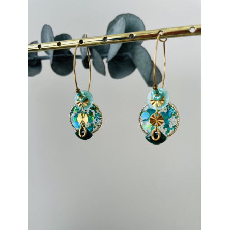 Créoles "Bouton Paillette" bleu turquoise