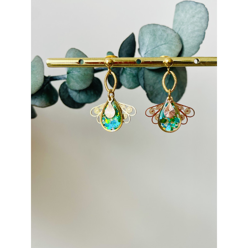 Clous "Abeilles Pailletées" bleu turquoise