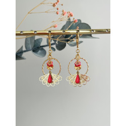 Dormeuses "Mini éventail bohème" rouges